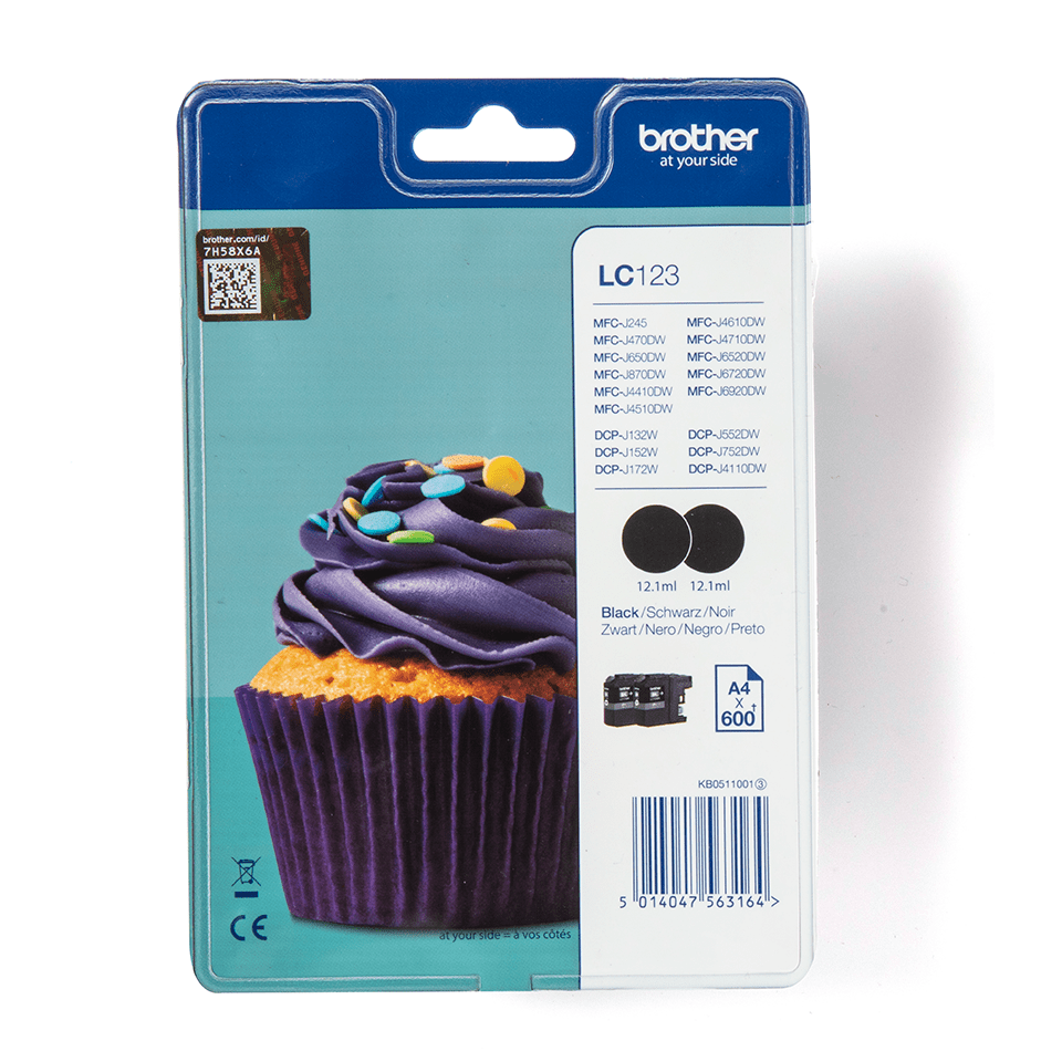 [LC123BKBP2] Pack 2 cartouches d'encre Brother LC-123BKBP2 / LC123BKBP2 noires XL, 2 x 600 pages