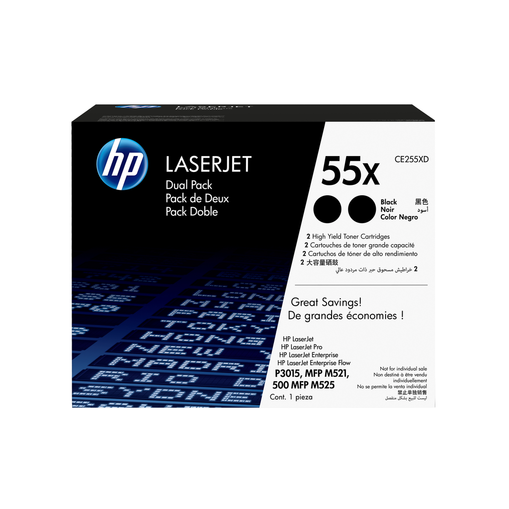 [CE255XD] 2er-Pack Toner HP 55X / CE255XD Schwarz XL, 2 x 12.500 Seiten