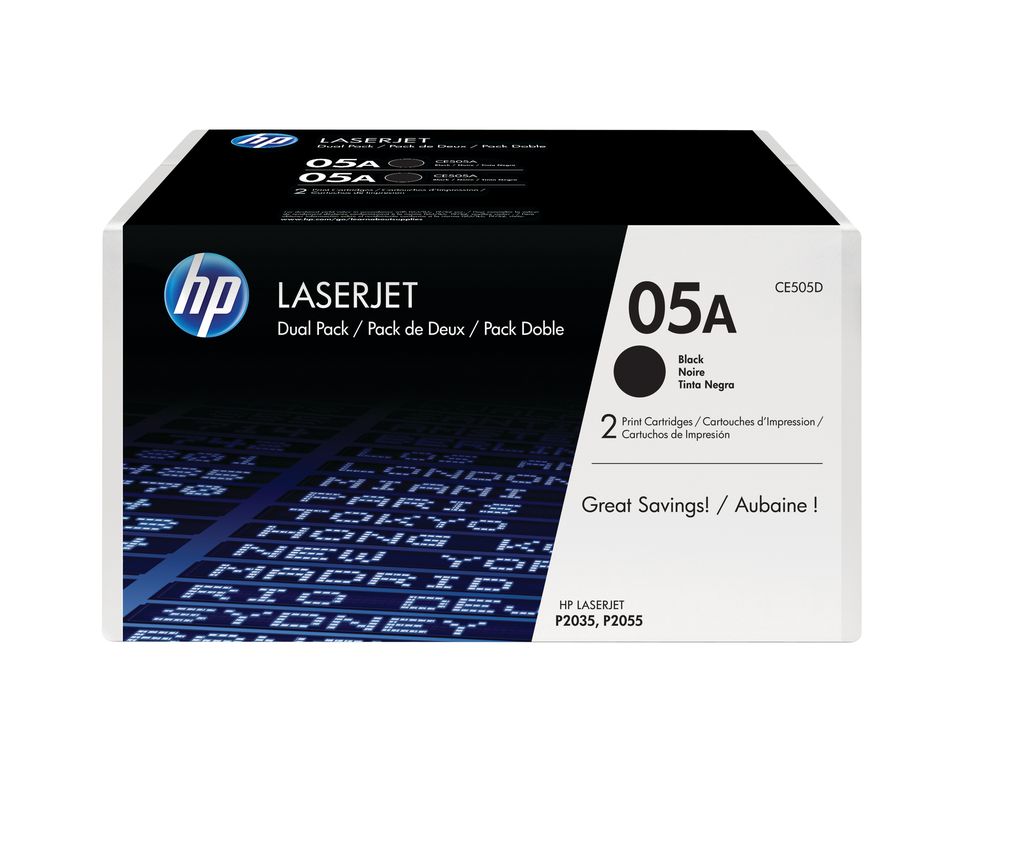 HP 05A / CE505D black toner 2-pack, 2 x 2,300 pages