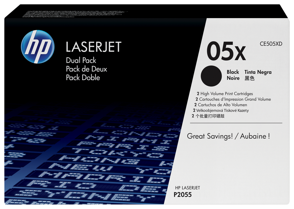[CE505XD] Pack de 2 toners HP 05X / CE505XD noir XL, 2 x 6 500 pages