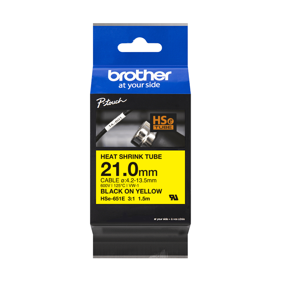 Brother HSe-251E / HSE251E heat shrink tube, black on white, 21.0 mm x 1.5 m