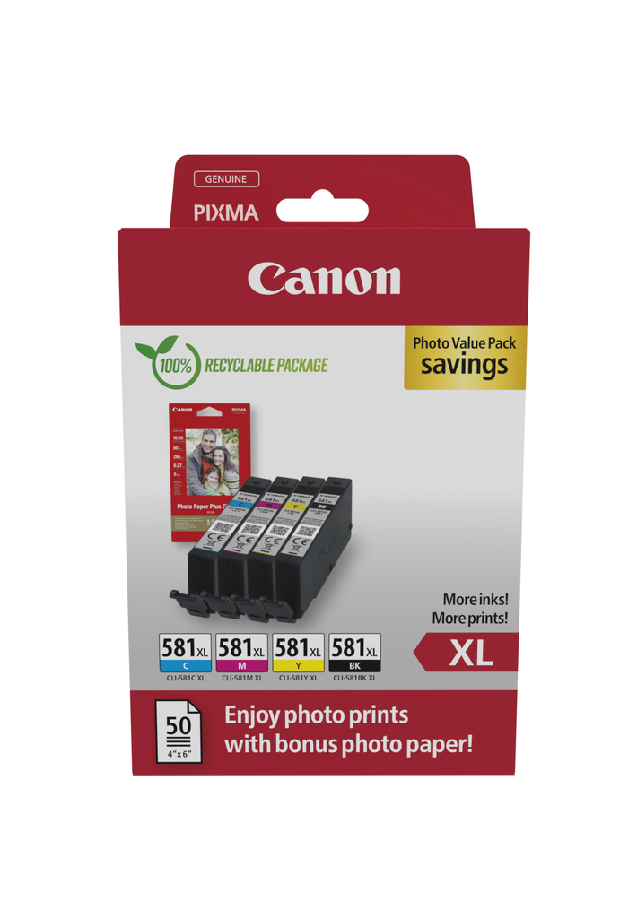 [2052C006] Multipack Tintenpatronen Canon CLI-581XL / 2052C006, 4 Farben XL