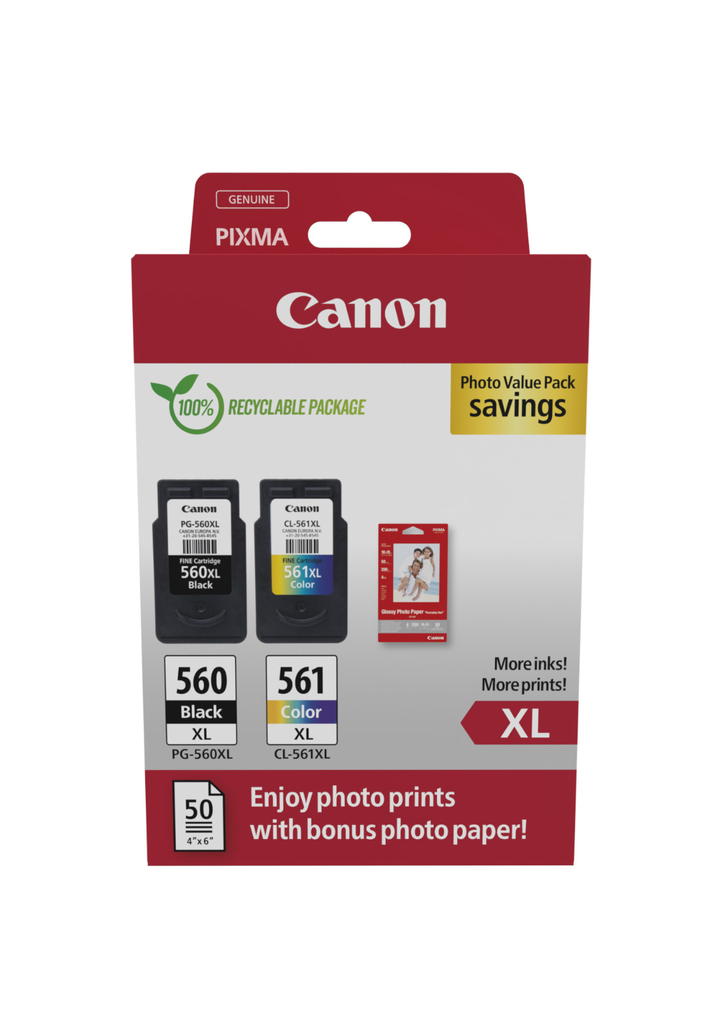 [3712C008] Multipack Tintenpatronen Canon PG-560XL/CL-561XL / 3712C008, 4 Farben XL