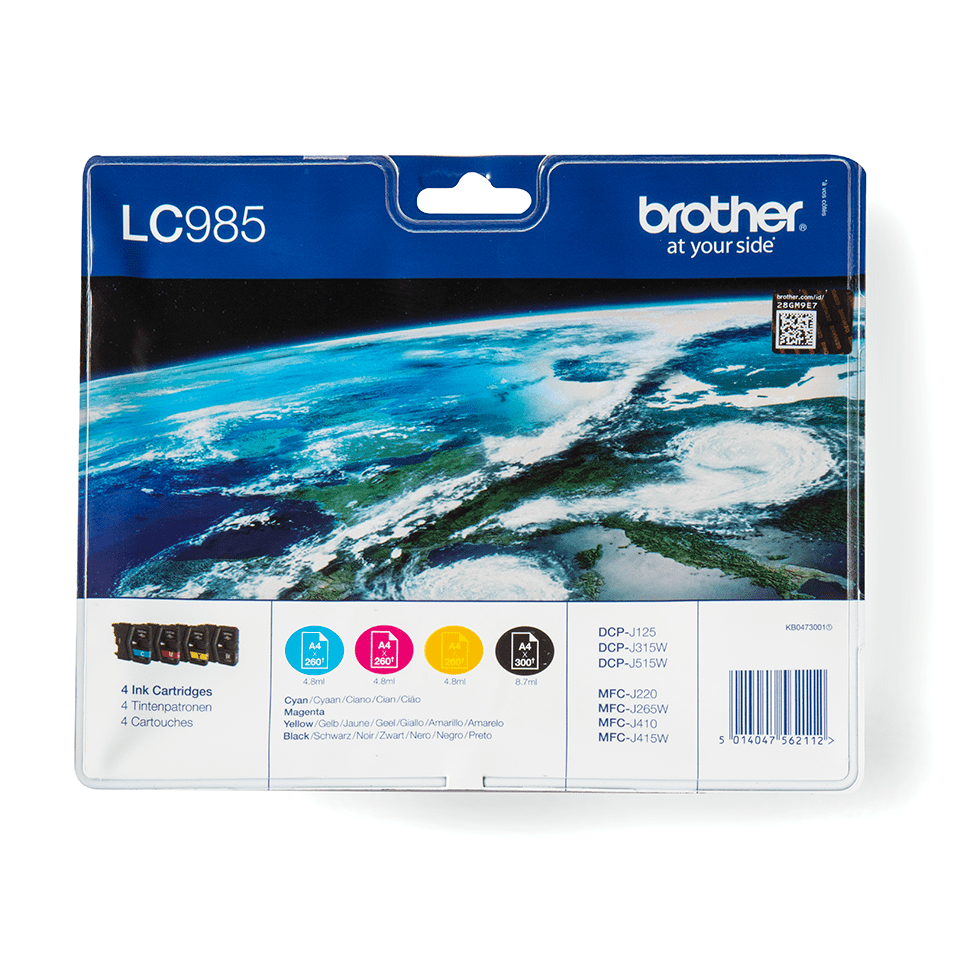 [LC985VALBP] Pack cartouches d'encre Brother LC-985VALBP / LC985VALBP, 4 couleurs, 260 pages