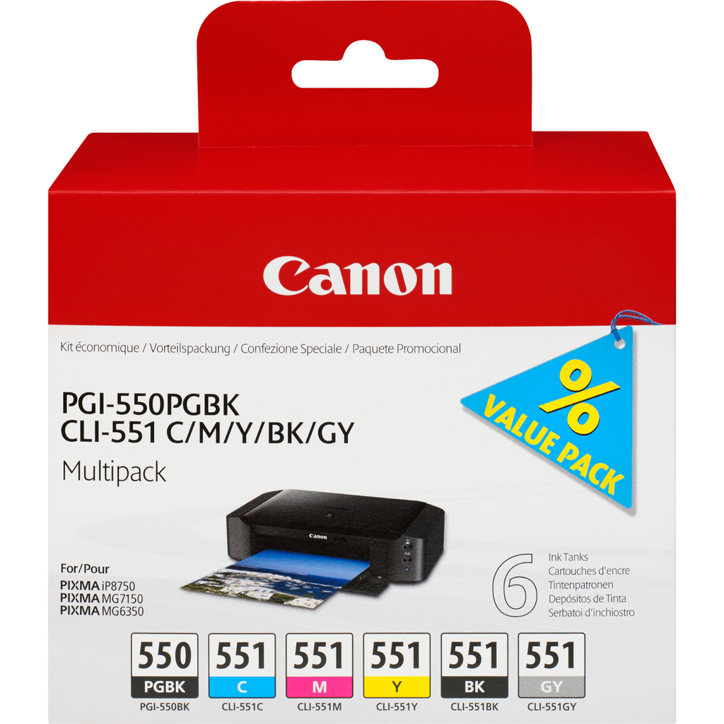 Pack Canon PGI-550/CLI-551 / 6496B005, 6 cartouches