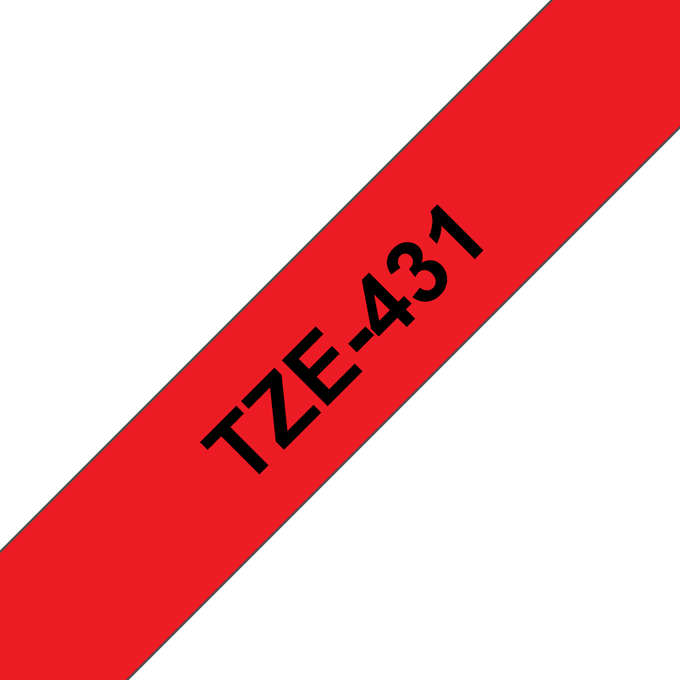 Ruban laminé Brother TZe-431 / TZE431, noir sur rouge, 12 mm x 8 m