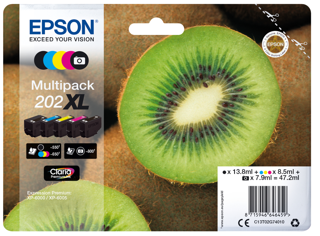 [C13T02G74010] Cartouche d'encre Epson 202XL / C13T02G74010 4 couleurs, 85 ml