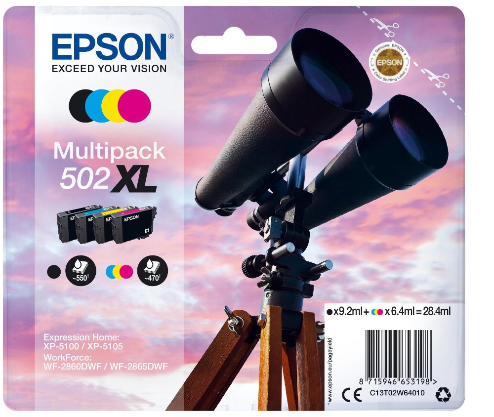 [C13T02W64010] Tintenpatrone Epson 502XL / C13T02W64010 4 Farben XL, 550 Seiten