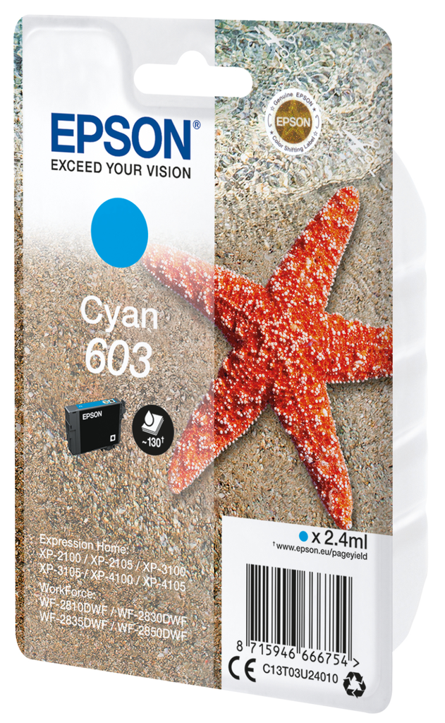 Tintenpatrone Epson 603 / C13T03U24010 Cyan, 24 ml