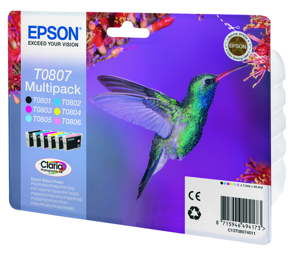 [C13T08074011] Cartouche d'encre Epson T0807 / C13T08074011 4 couleurs, 74 ml