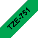 Ruban laminé Brother TZe-751 / TZE751, noir sur vert, 24 mm x 8 m