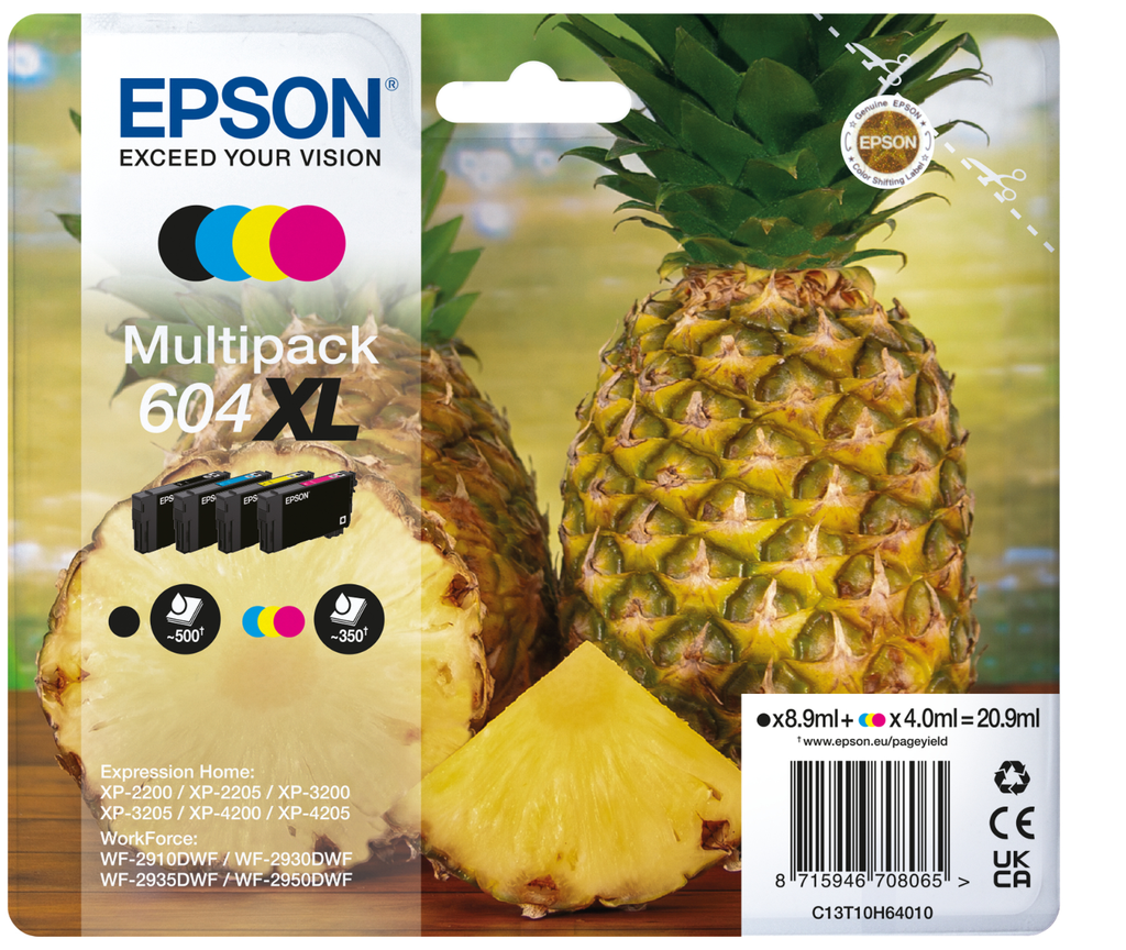 [C13T10H64010] Tintenpatrone Epson 604XL / C13T10H64010 4 Farben XL, 500 Seiten