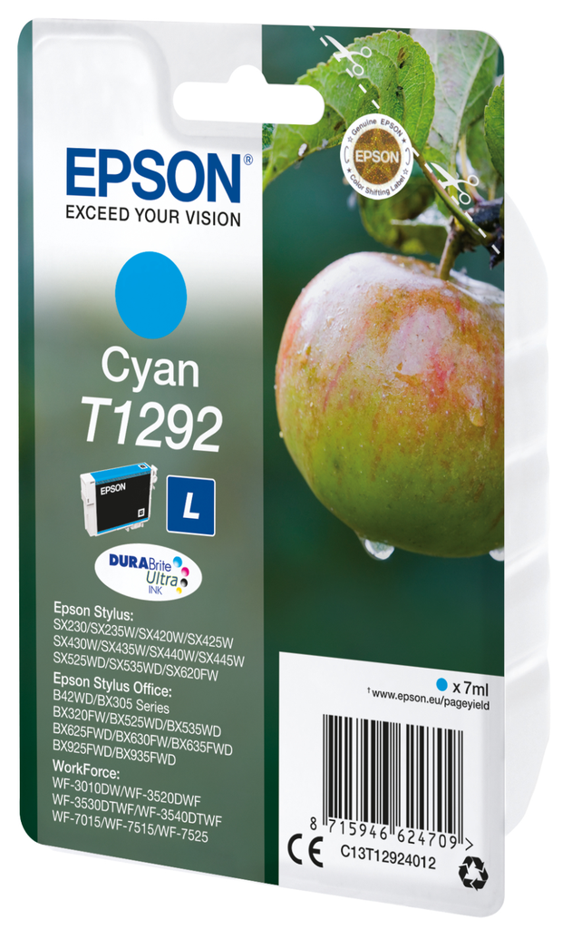 Epson T1292 / C13T12924012 cyan ink cartridge, 474 pages