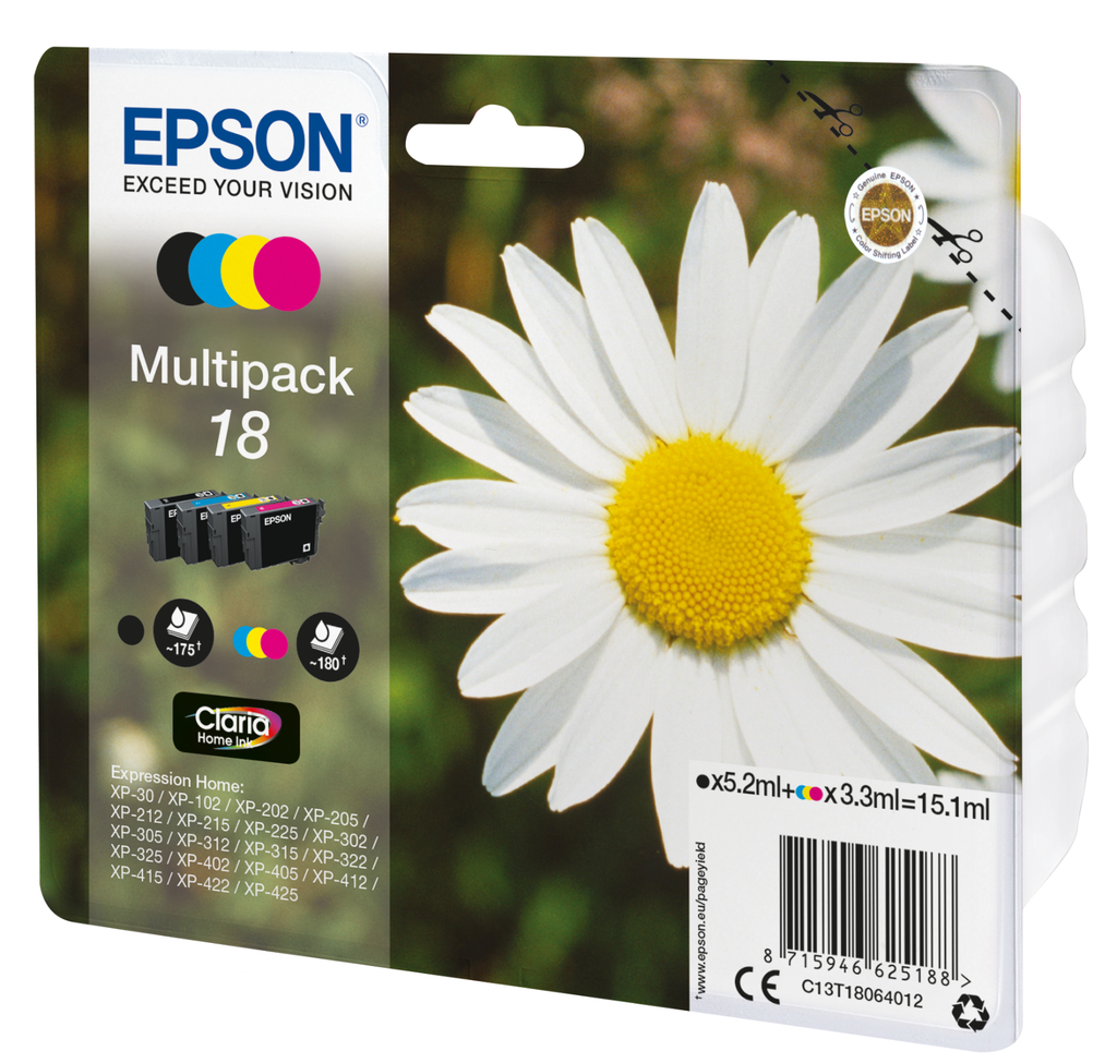 Tintenpatrone Epson 18 / C13T18064012 4 Farben, 175 Seiten