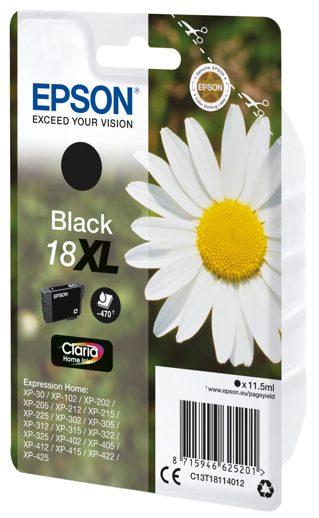 Epson 18XL / C13T18114012 black XL ink cartridge, 470 pages