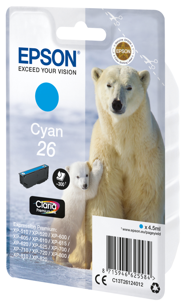 [C13T26124012] Epson 26 / C13T26124012 cyan ink cartridge, 300 pages