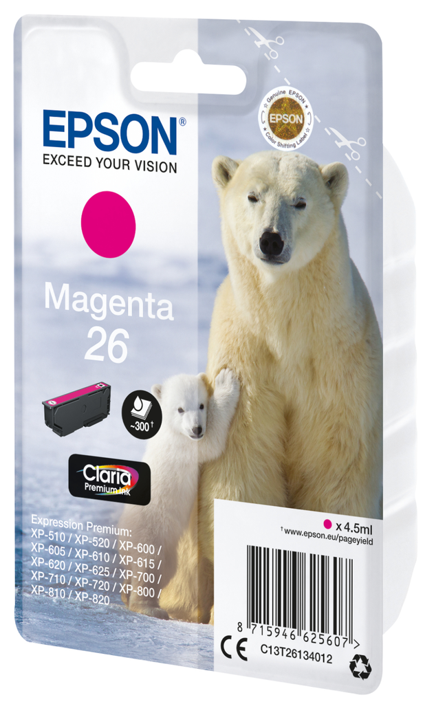 [C13T26134012] Tintenpatrone Epson 26 / C13T26134012 Magenta, 300 Seiten