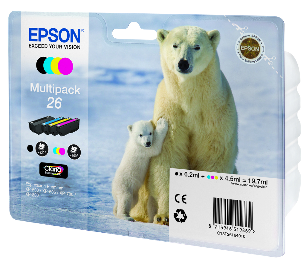[C13T26164010] Cartouche d'encre Epson 26 / C13T26164010 4 couleurs, 45 ml