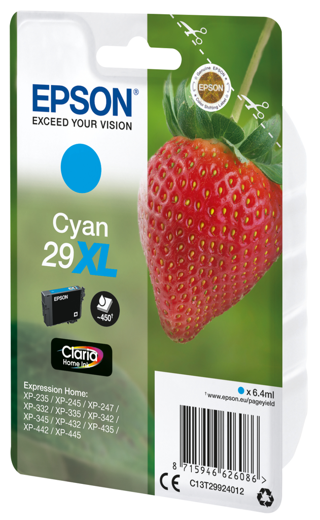 Tintenpatrone Epson 29XL / C13T29924012 Cyan XL, 450 Seiten