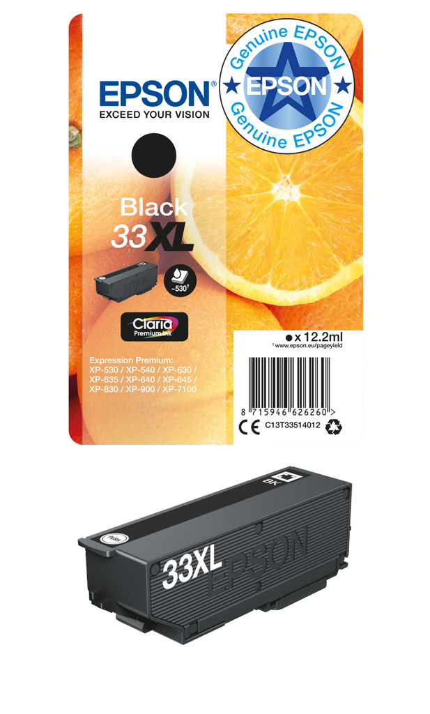 [C13T33514012] Cartouche d'encre Epson 33XL / C13T33514012 noire, 122 ml