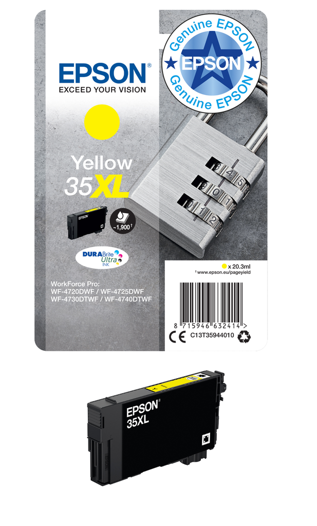 Tintenpatrone Epson 35XL / C13T35944010 Gelb XL, 1.900 Seiten