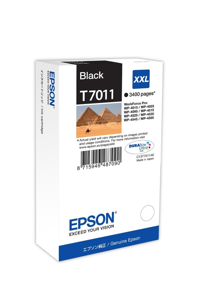 [C13T70114010] Tintenpatrone Epson T7011 / C13T70114010 Schwarz XXL, 3.400 Seiten