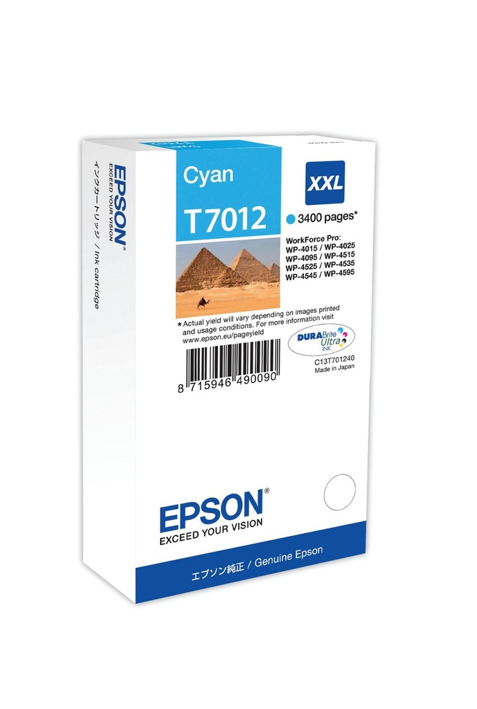 [C13T70124010] Cartouche d'encre Epson T7012 / C13T70124010 cyan XXL, 3 400 pages
