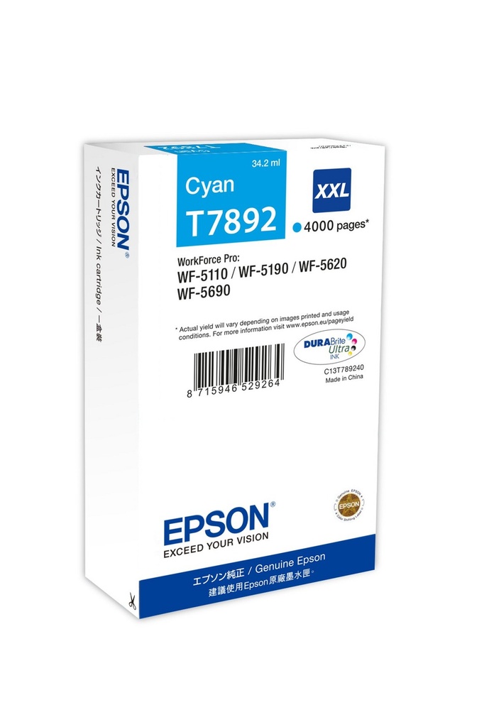 Cartouche d'encre Epson T7892XXL / C13T789240 cyan XXL, 4 000 pages