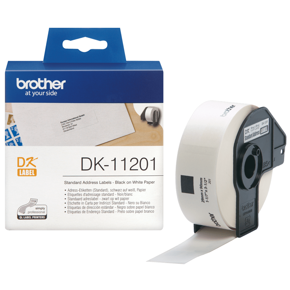 Brother DK-11201 / DK11201 die-cut labels, black on white, 29 x 90 mm, 400 labels