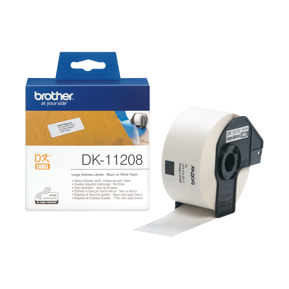 Brother DK-11208 / DK11208 die-cut labels, black on white, 38 x 90 mm, 400 labels