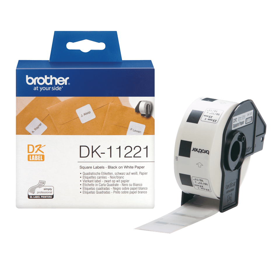 Étiquettes prédécoupées Brother DK-11221 / DK11221, noir sur blanc, 23 x 23 mm, 1 000 étiquettes