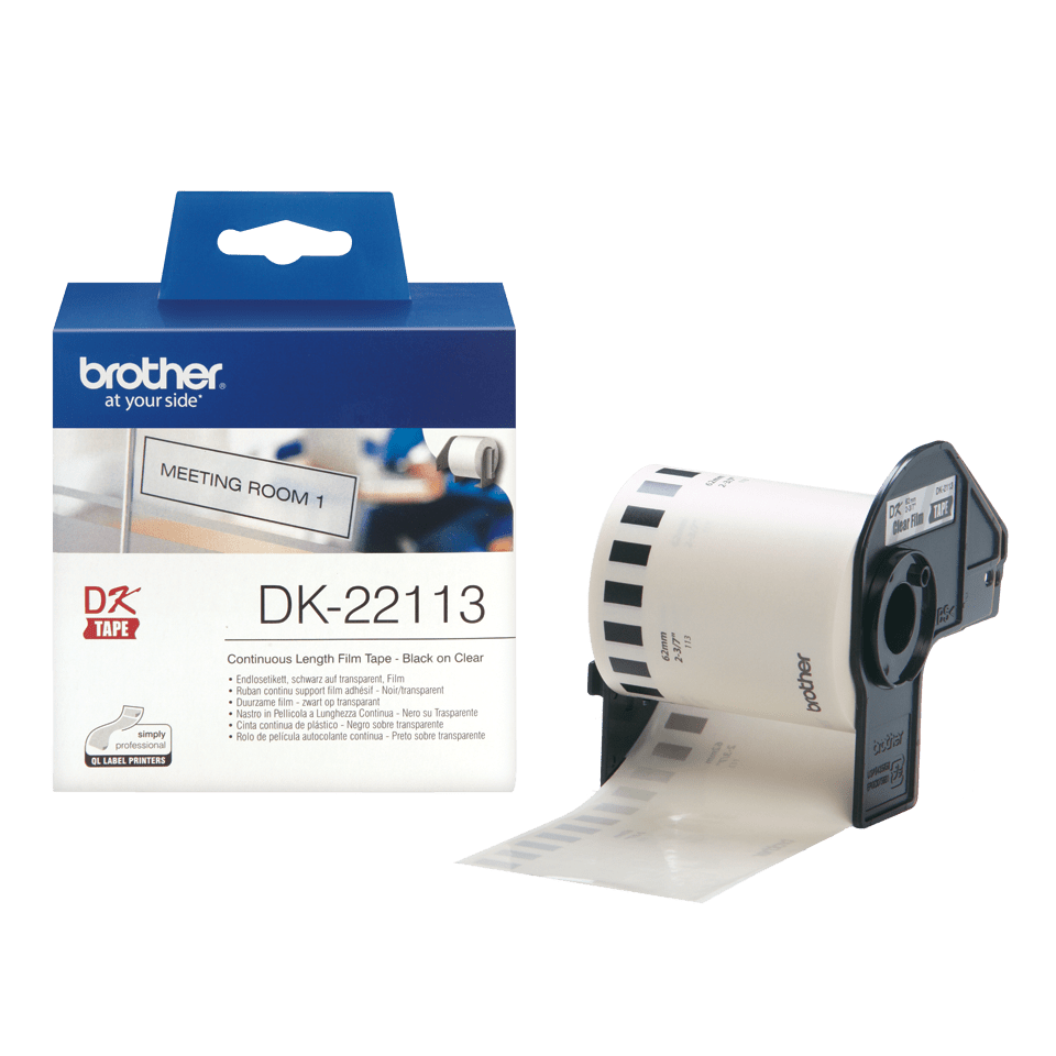 Rouleau continu film Brother DK-22113 / DK22113, noir sur transparent, 62 mm x 15,24 m