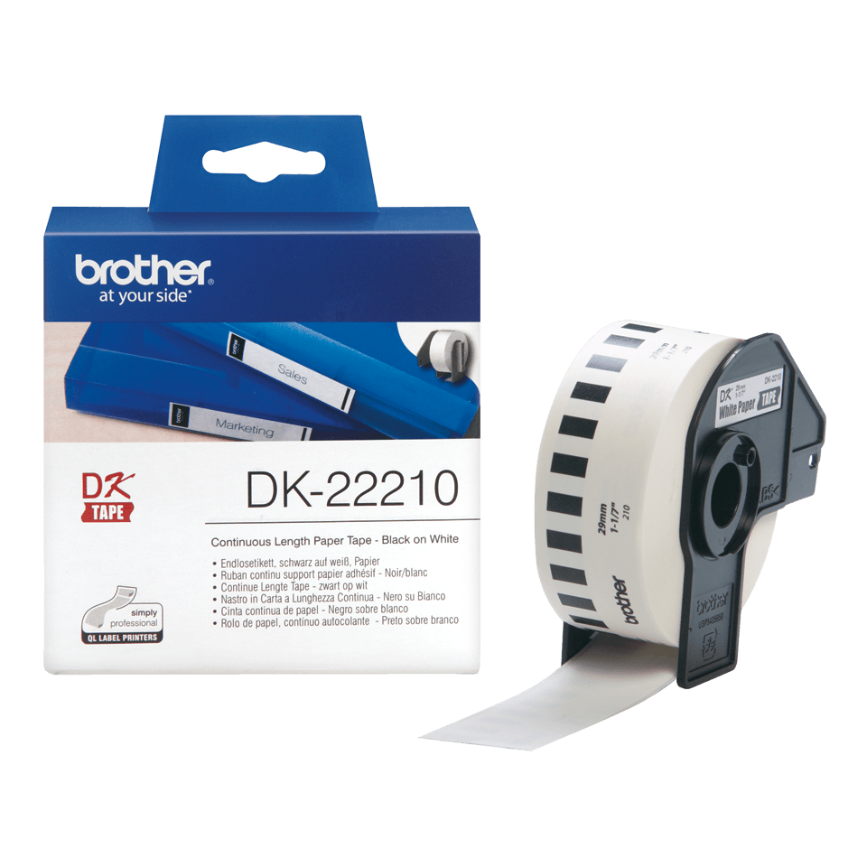 Rouleau continu papier Brother DK-22210 / DK22210, noir sur blanc, 29 mm x 30,48 m