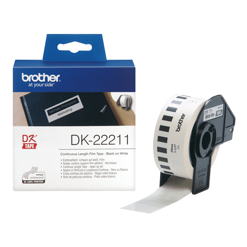 Brother DK-22211 / DK22211 continuous film roll, black on white, 29 mm x 15.24 m