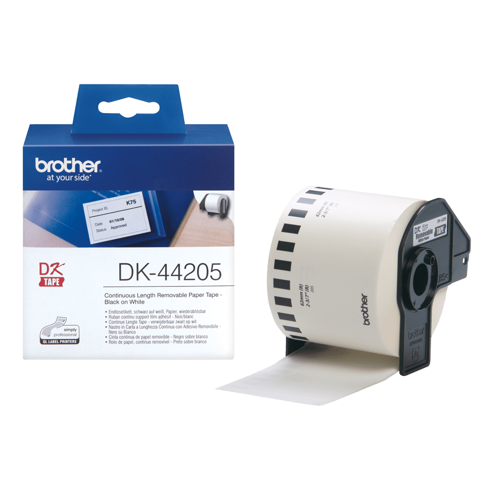 Brother DK-44205 / DK44205 continuous removable paper roll, black on white, 62 mm x 30.48 m