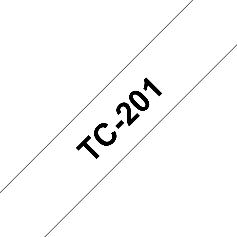 [TC201] Ruban laminé Brother TC-201 / TC201, noir sur blanc, 12 mm x 7,7 m