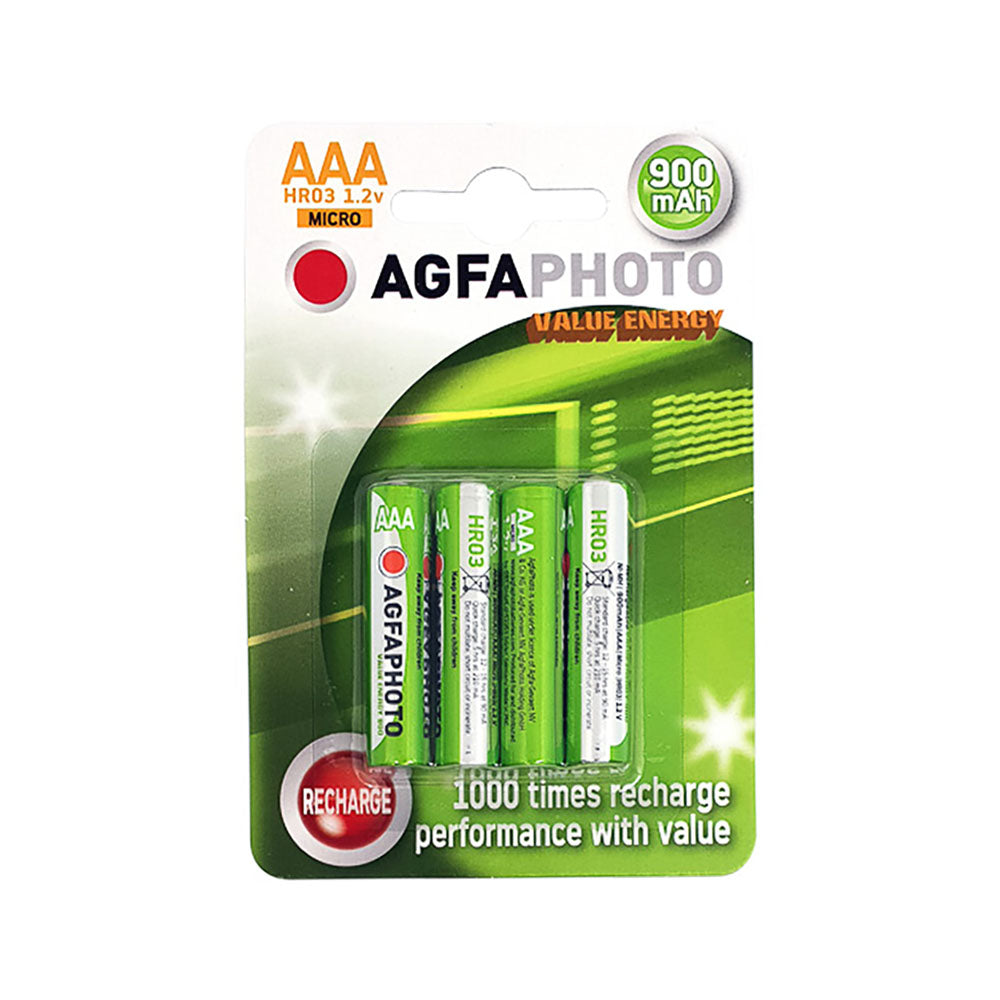 AgfaPhoto 131802756 NiMH rechargeable AAA batteries, 900 mAh, pack of 4