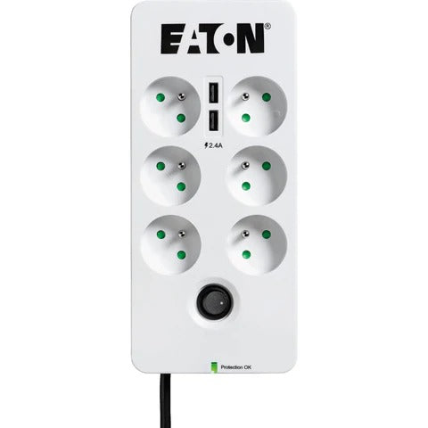 Eaton Protection Box 6-fach-Steckdosenleiste mit Überspannungsschutz, 2 USB-Anschlüsse, 1,5 m