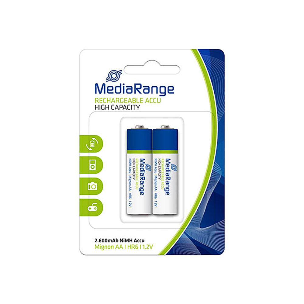 [MRBAT123] Piles AA rechargeables NiMH MediaRange MRBAT123, 2600 mAh, lot de 2