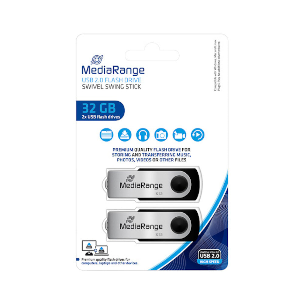 [MR9112] Clés USB 2.0 MediaRange Flexi Flash Drive, 32 Go, lot de 2