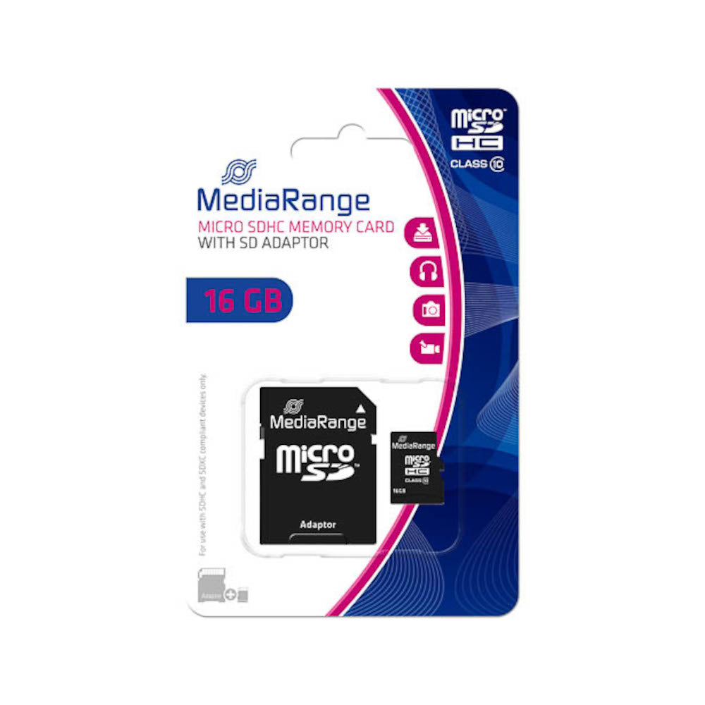 [MR958] MediaRange MR958 microSDHC-Speicherkarte mit SD-Adapter, 16 GB, Klasse 10
