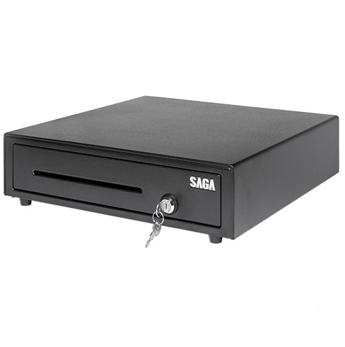 [SGDK410G] SAGA SGDK-410-G Kassenschublade mit automatischer Öffnung, 410 x 410 x 100 mm, 4 Scheine / 8 Münzen, Schwarz