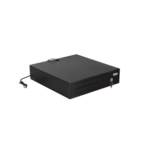 [SGDK330] SAGA SGDK-330 Kompakte Kassenschublade mit automatischer Öffnung, 330 x 360 x 80 mm, 4 Scheine / 8 Münzen, Schwarz