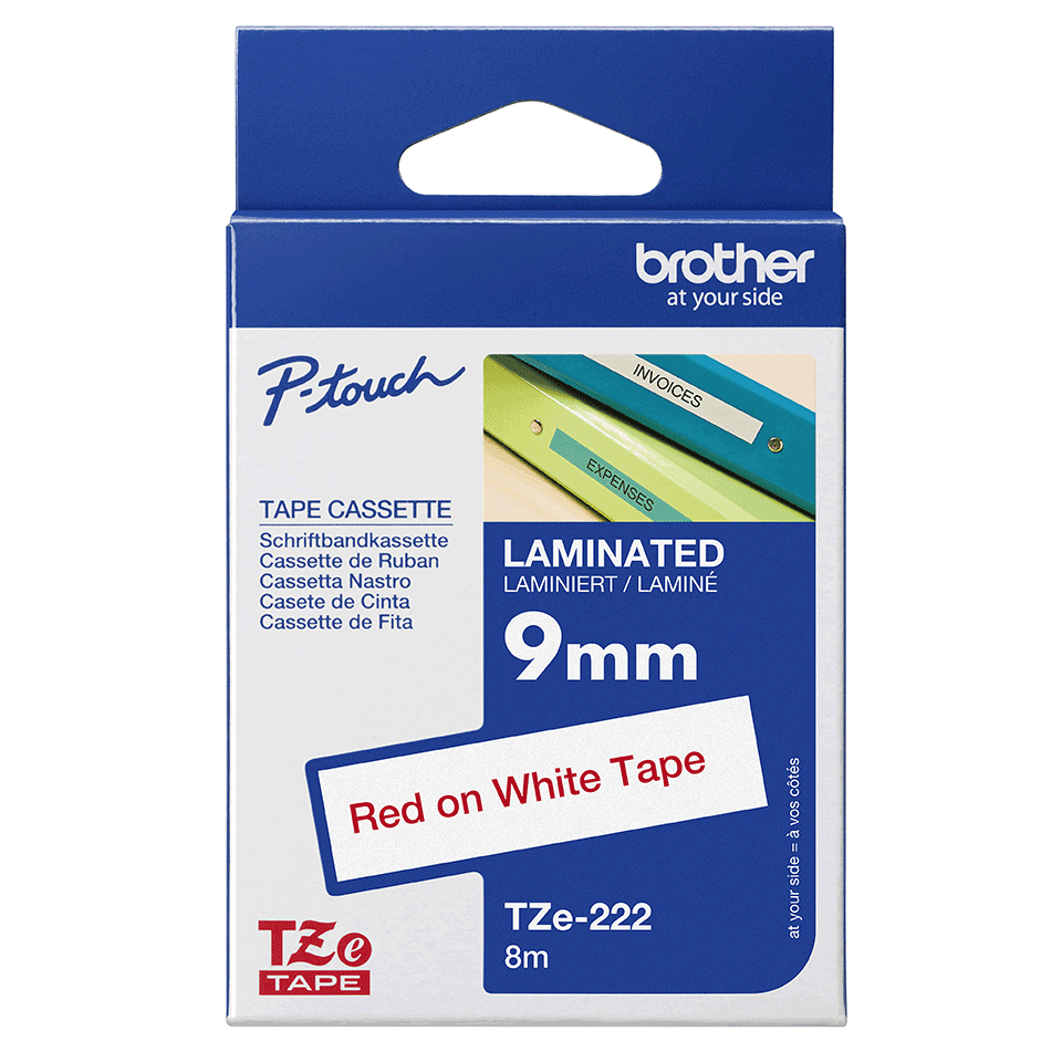 Brother TZe-222 / TZE222 laminated tape, red on white, 9 mm x 8 m