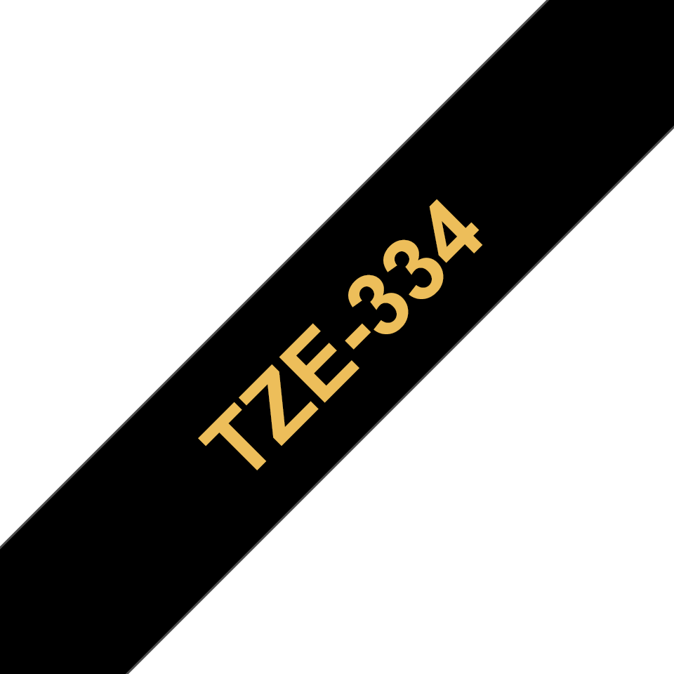 Ruban laminé Brother TZe-334 / TZE334, doré sur noir, 12 mm x 8 m