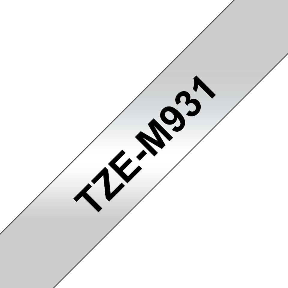 [TZEM931] Ruban laminé mat Brother TZe-M931 / TZEM931, noir sur argent mat, 12 mm x 8 m