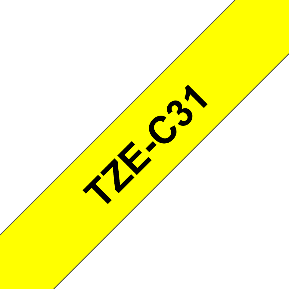 [TZEC31] Brother Schriftband laminiert fluoreszierend TZe-C31 / TZEC31, schwarz auf leuchtgelb, 12 mm x 5 m