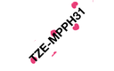 Ruban à motifs Brother TZe-MPPH31 / TZEMPPH31, noir sur motif cœurs roses, 12 mm x 4 m