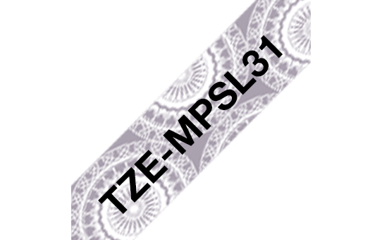 Ruban à motifs Brother TZe-MPSL31 / TZEMPSL31, noir sur motif dentelle argent, 12 mm x 4 m