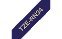Ruban satin Brother TZe-RN34 / TZERN34, doré sur bleu marine, 12 mm x 4 m